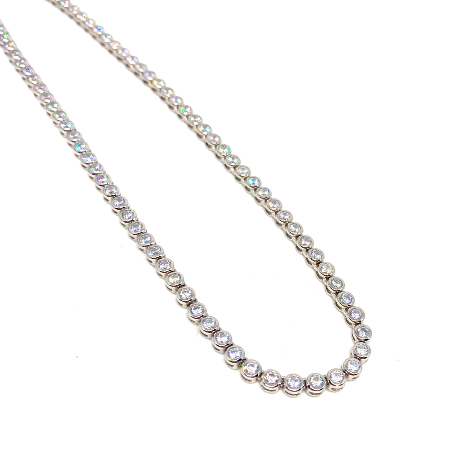 Kadın Gümüş Yuvarlak Suyolu Kolye su yolu imitasyon Pırlanta Görünümlü 925 ayar