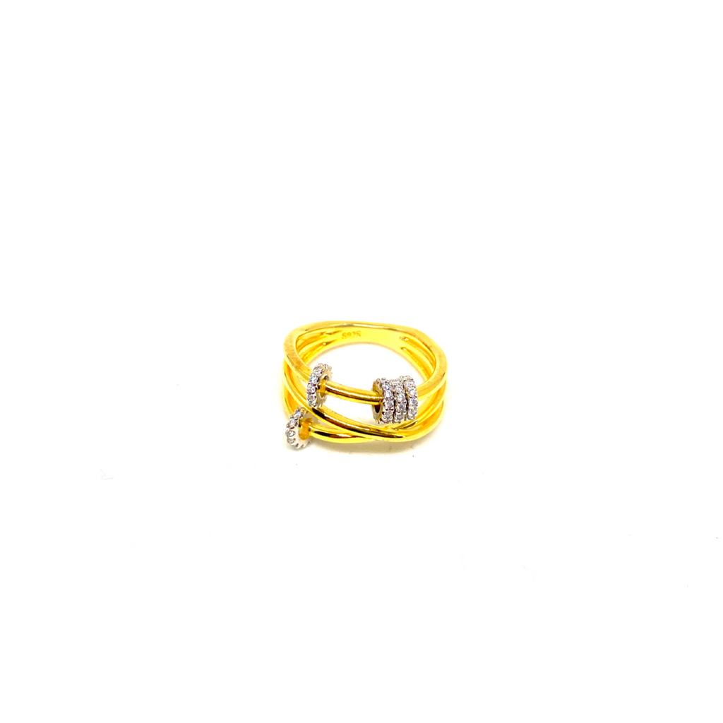 Kadın Gümüş Üç Sıralı Ringli Yüzük vintage Taşlı Altın Görünümlü 925 ayar gold renk