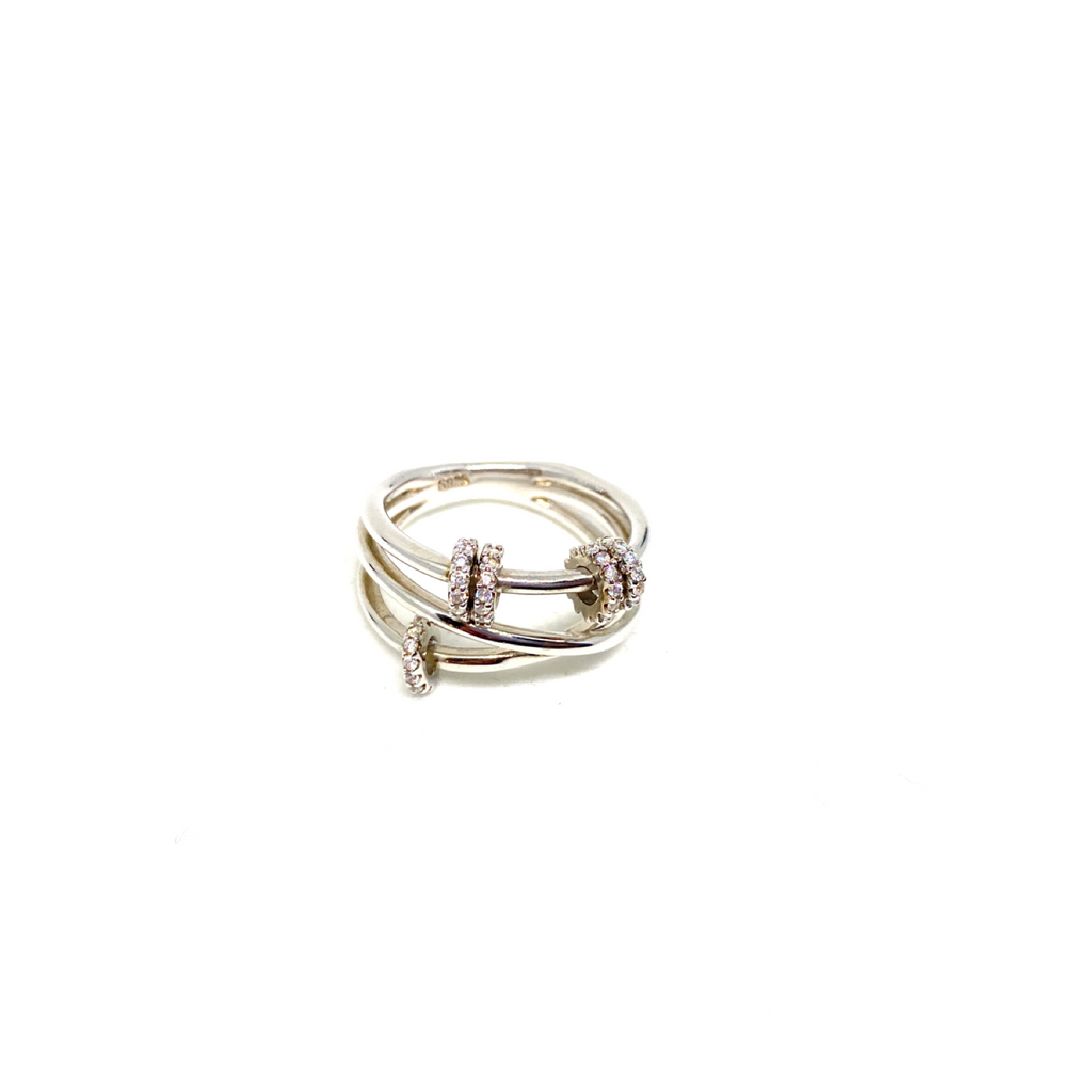 Kadın Gümüş Üç Sıralı Ringli Yüzük vintage Taşlı Altın Görünümlü 925 ayar silver