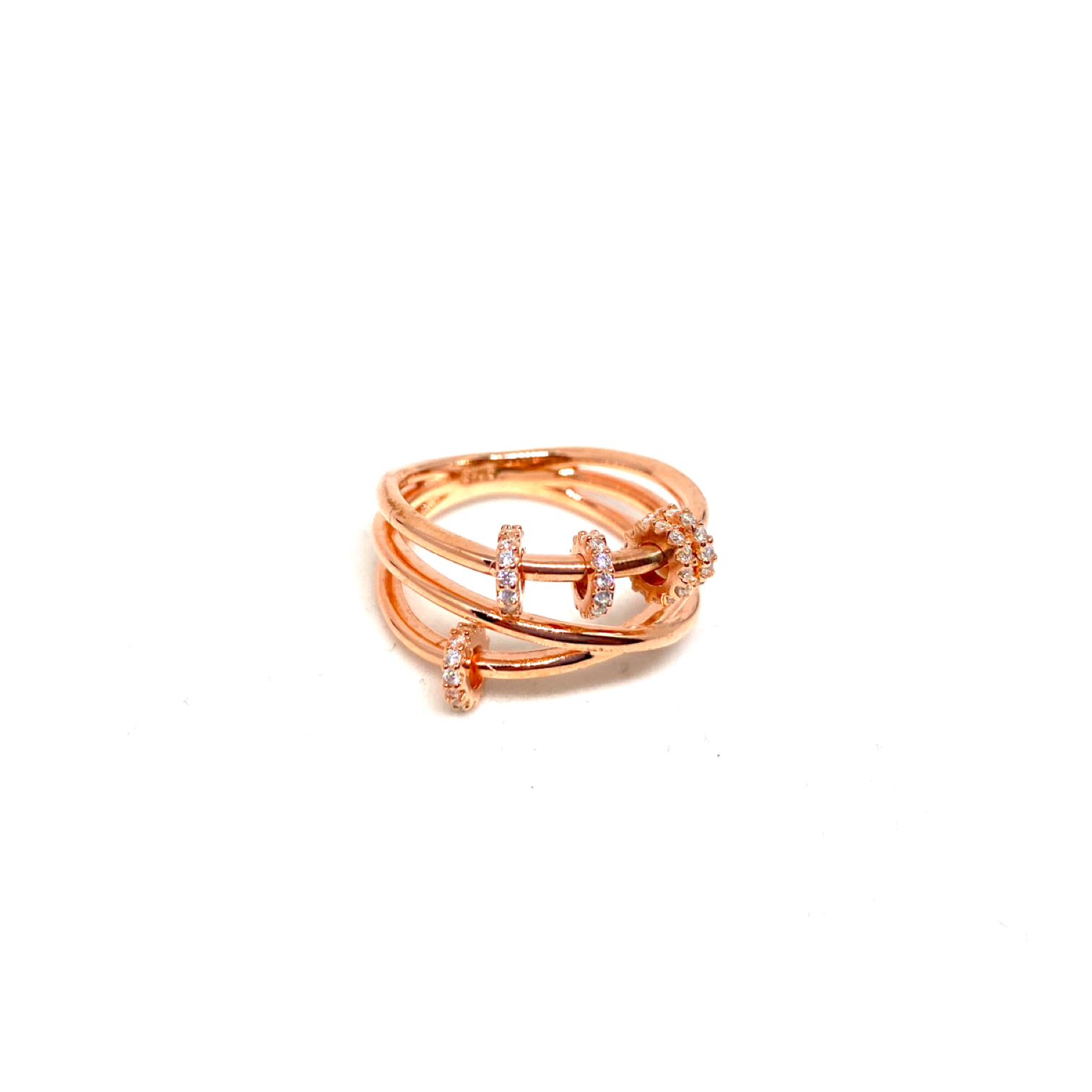 Kadın Gümüş Üç Sıralı Ringli Yüzük vintage Taşlı Altın Görünümlü 925 ayar rose