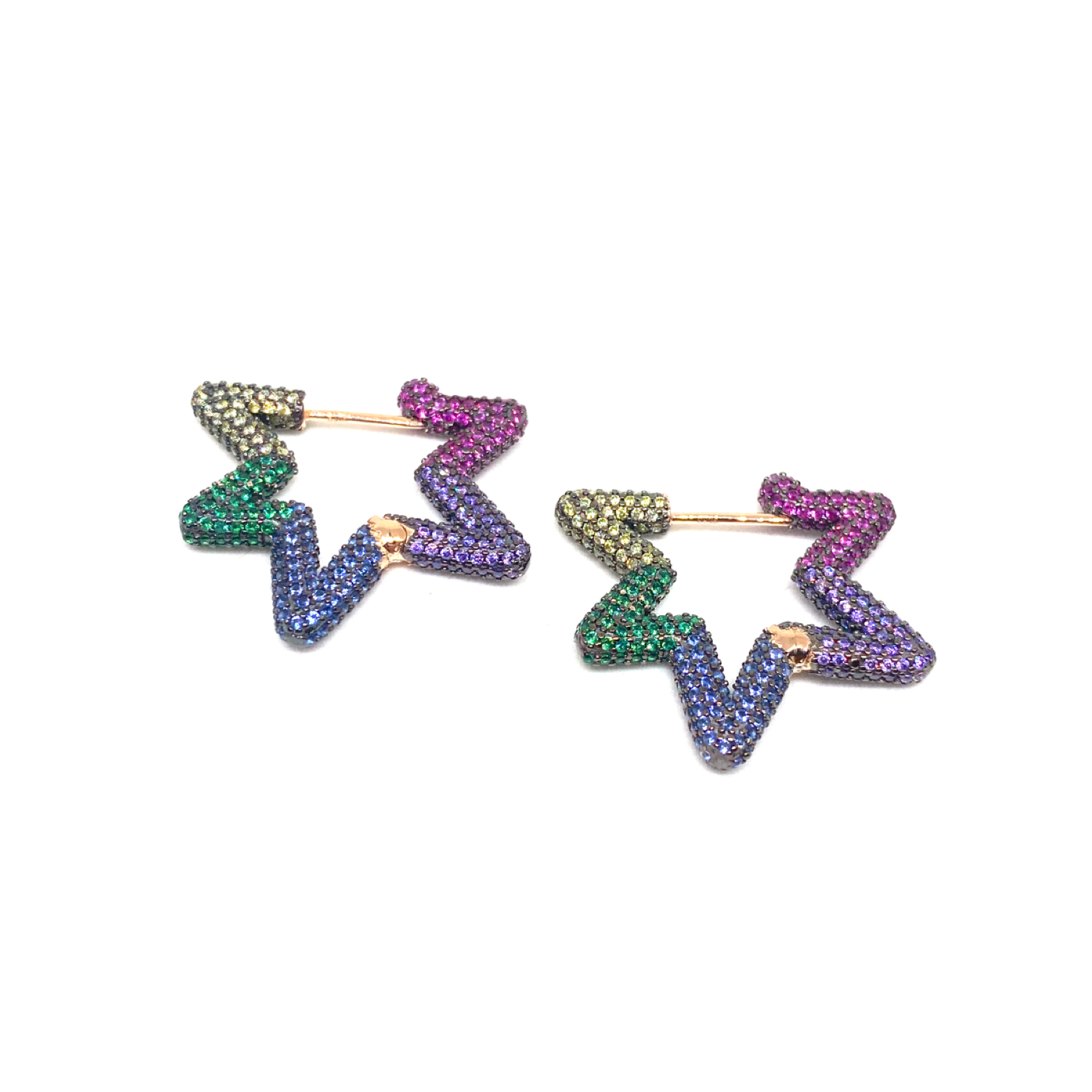 Kadın Gümüş Gökkuşağı Yıldız Küpe Colormix Multicolor 925 ayar