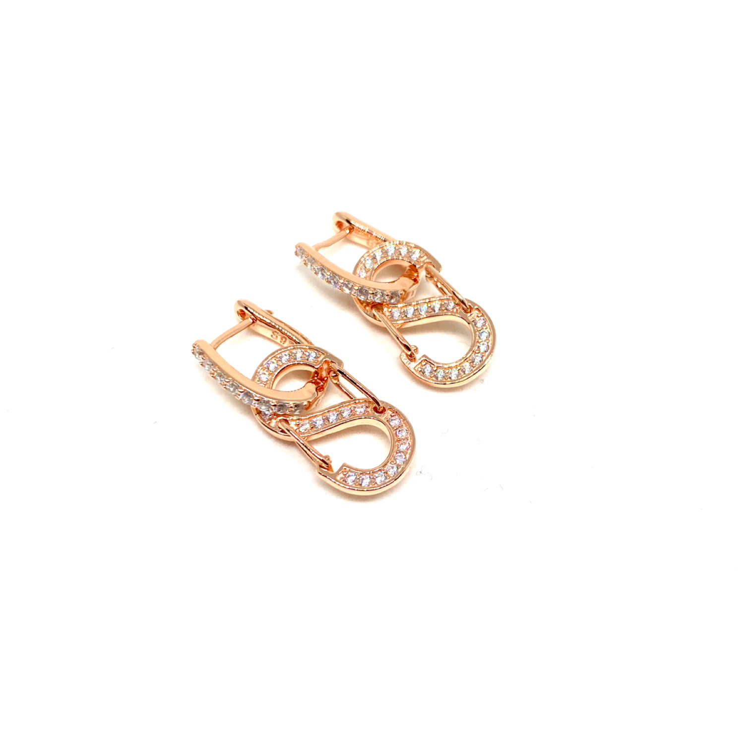 Kadın Gümüş S harf Küpe Küçük Sıvama Taşlı imitasyon Pırlanta Görünümlü 925 ayar rose