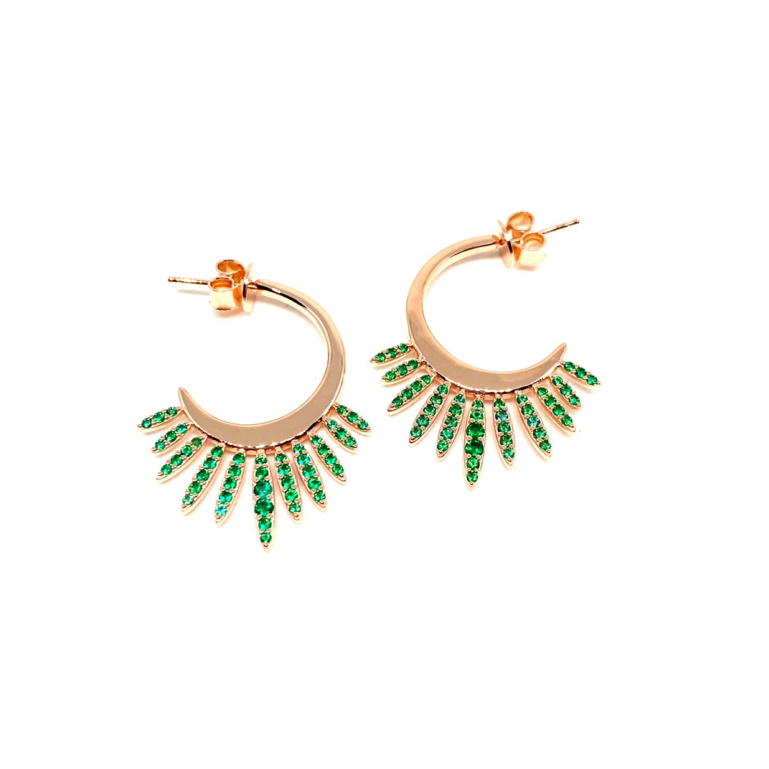 Kadın Gümüş Queen Halka Küpe yeşil saçaklı vintage 925 ayar