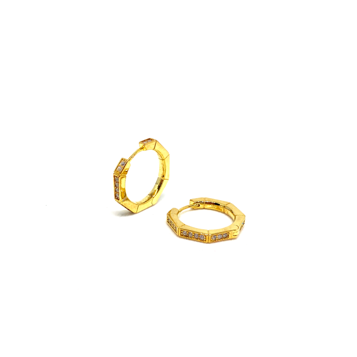Kadın Gümüş Sekizgen Halka Küpe Çokgen orta boy Taşlı 925 ayar gold renk