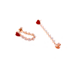 Kadın Gümüş Zincirli Mineli Kırmızı Kalp Küpe Taşlı 925 ayar