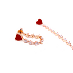 Kadın Gümüş Zincirli Mineli Kırmızı Kalp Küpe Taşlı 925 ayar