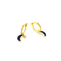 Kadın Gümüş Mini Gece Küpe ay yıldız lacivert safir 925 ayar gold renk