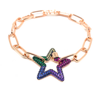 Kadın Gümüş Gökkuşağı Yıldız Bileklik zincir Altın Görünümlü multicolor colormix 925 ayar