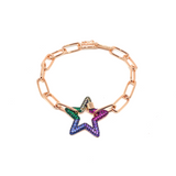 Rainbow Micropaved Star Chain Bracelet
