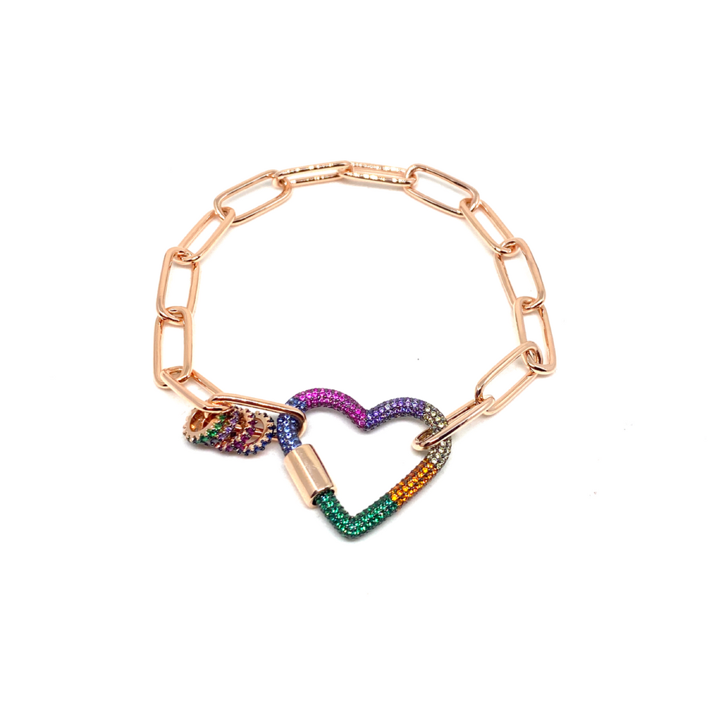 Kadın Gümüş Gökkuşağı Kalp Bileklik zincir Altın Görünümlü multicolor colormix 925 ayar
