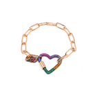 Kadın Gümüş Gökkuşağı Kalp Bileklik zincir Altın Görünümlü multicolor colormix 925 ayar
