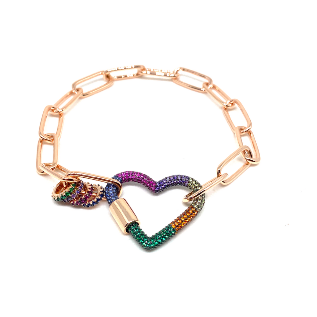 Kadın Gümüş Gökkuşağı Kalp Bileklik zincir Altın Görünümlü multicolor colormix 925 ayar