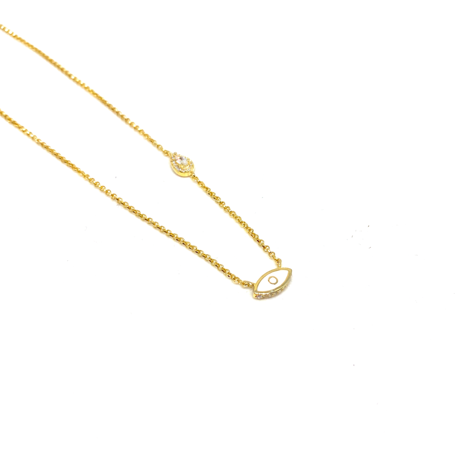 Beyaz Mineli Damla Taşlı Minimal Göz Kolye