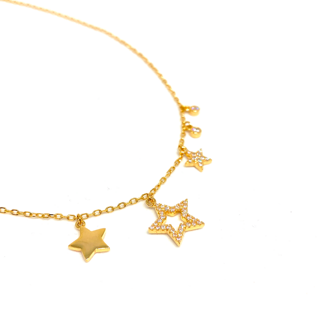 Kadın Gümüş Saçaklı Yıldız Kolye charm 925 ayar gold