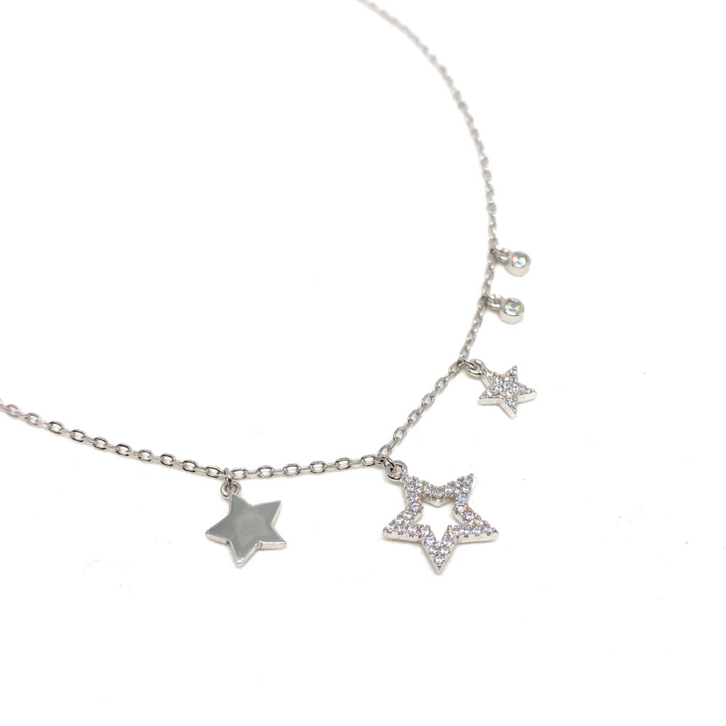 Kadın Gümüş Saçaklı Yıldız Kolye charm 925 ayar silver