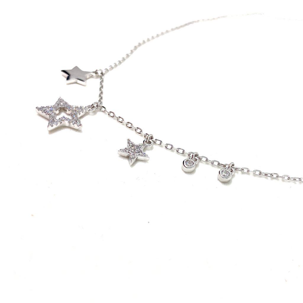 Kadın Gümüş Saçaklı Yıldız Kolye charm 925 ayar silver