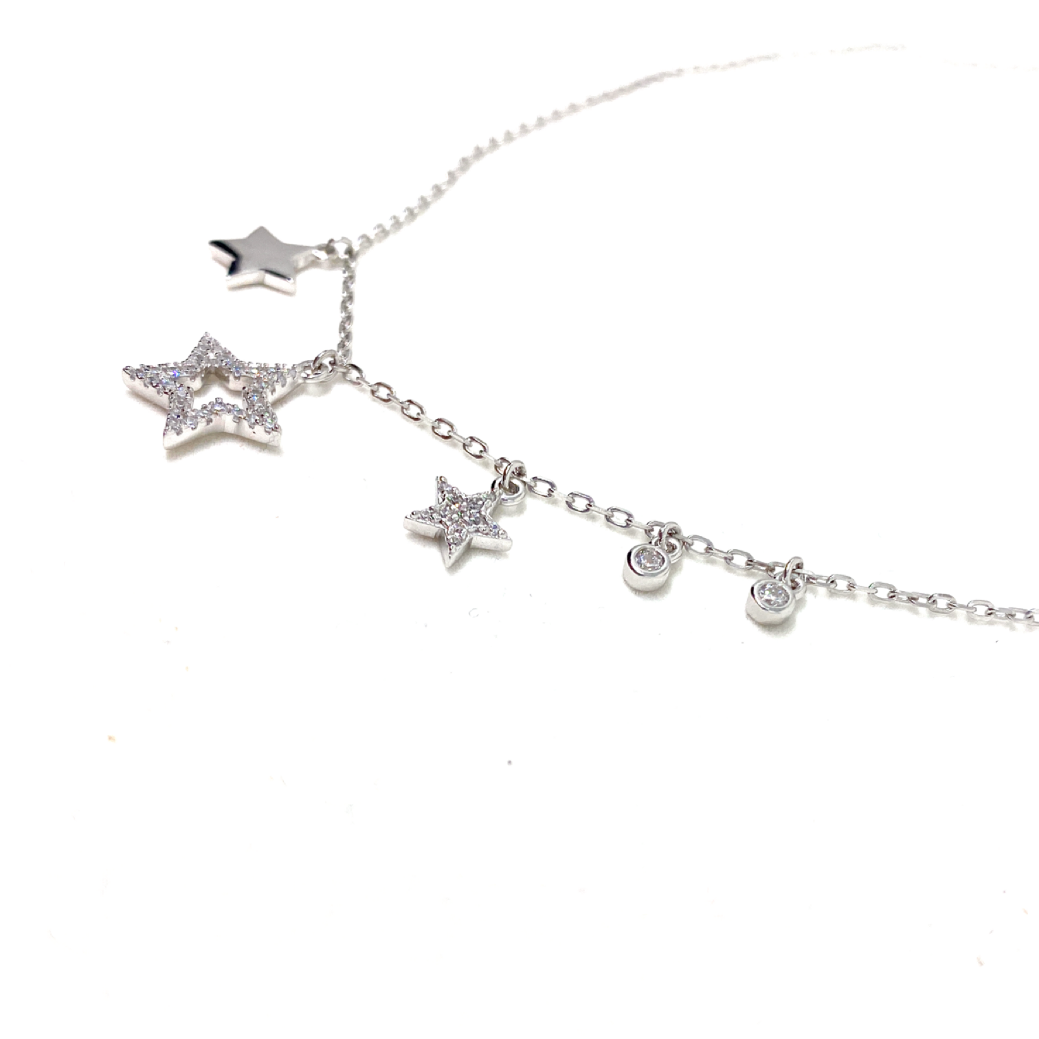 Kadın Gümüş Saçaklı Yıldız Kolye charm 925 ayar silver