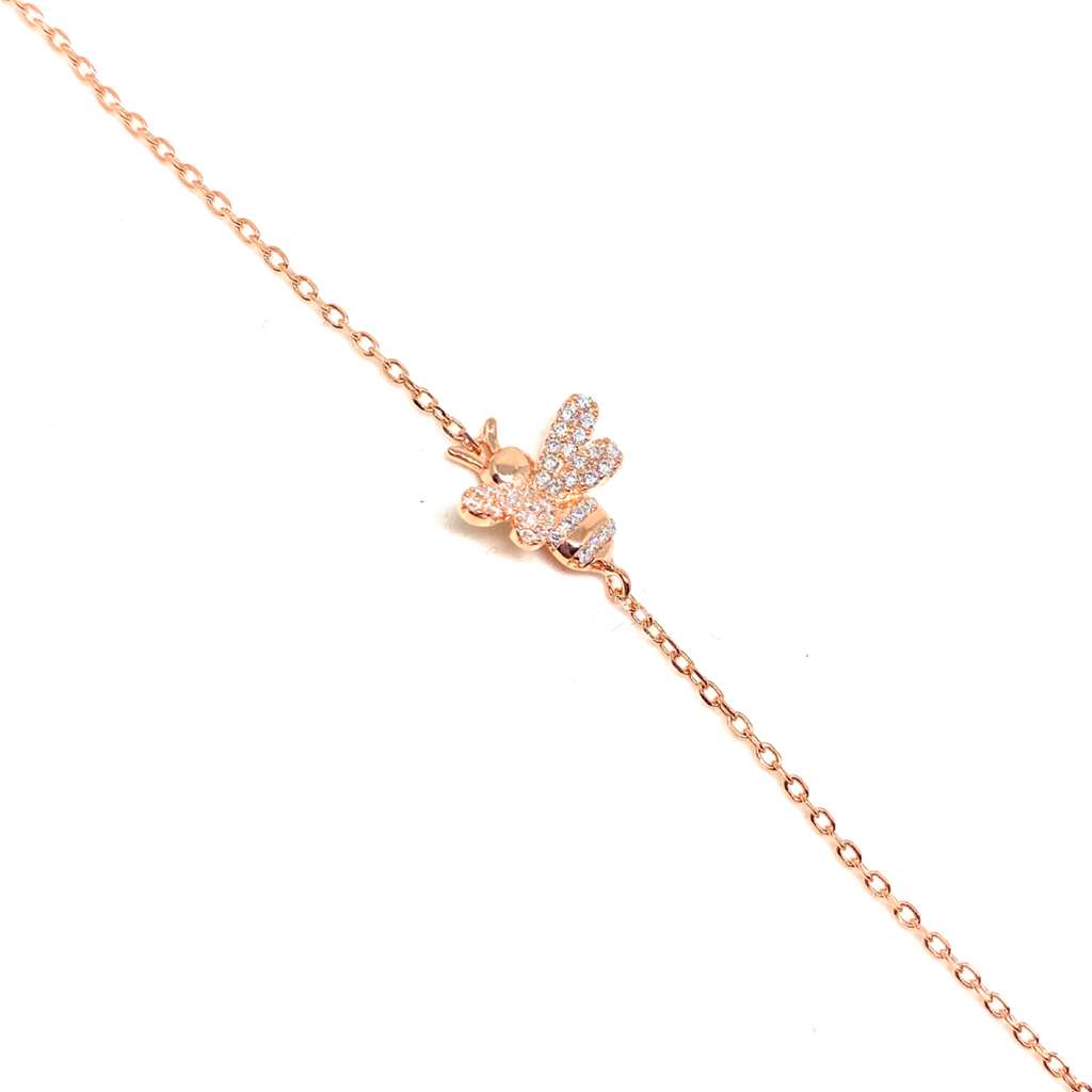 Kadın Gümüş Üç Boyutlu Arı Bileklik ince minimal Taşlı Altın Görünümlü 925 ayar rose