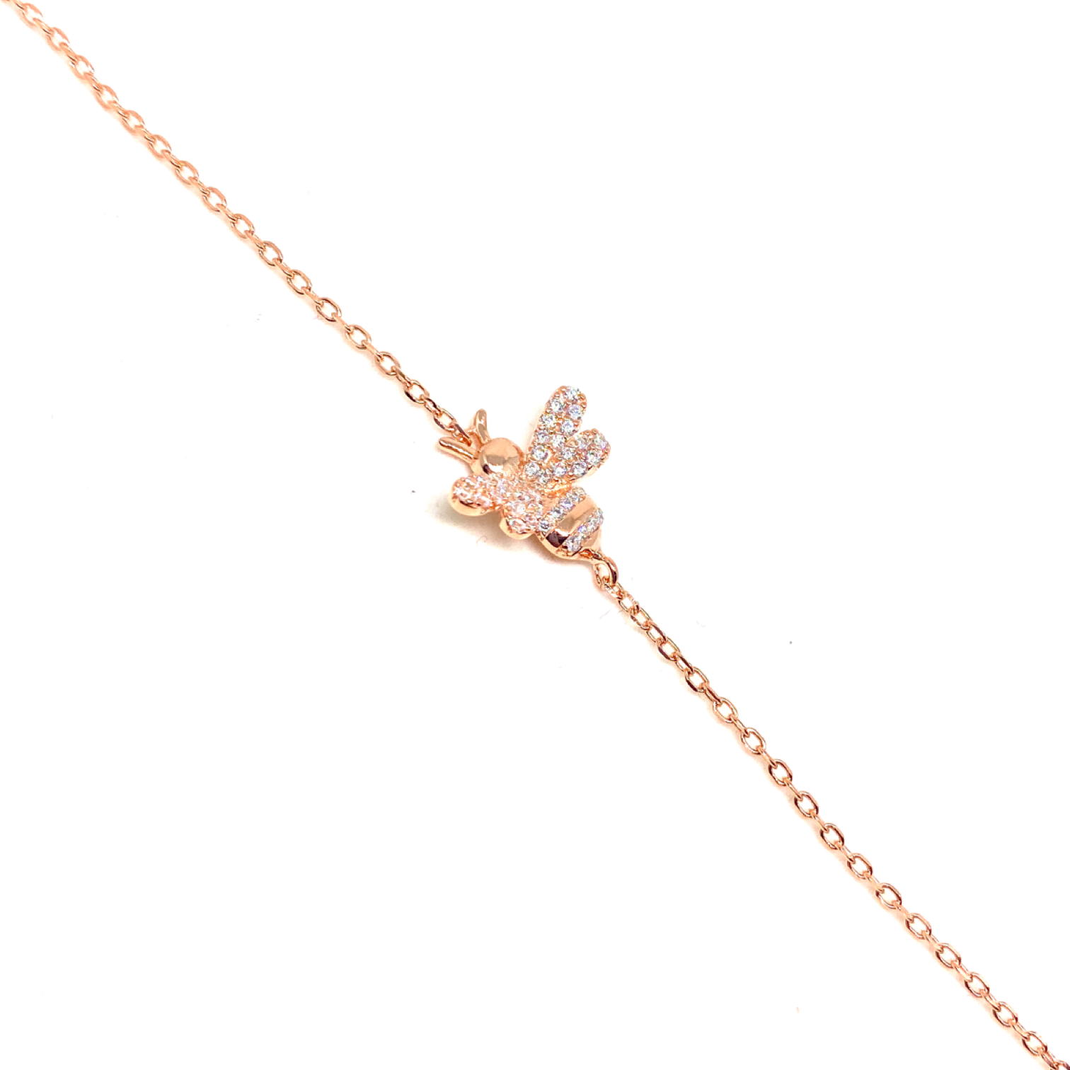 Kadın Gümüş Üç Boyutlu Arı Bileklik ince minimal Taşlı Altın Görünümlü 925 ayar rose