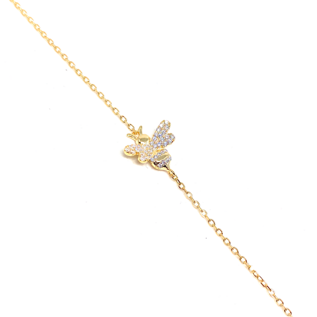 Kadın Gümüş Üç Boyutlu Arı Bileklik ince minimal Taşlı Altın Görünümlü 925 ayar gold renk