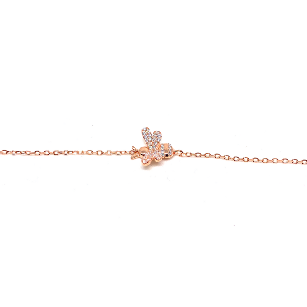 Kadın Gümüş Üç Boyutlu Arı Bileklik ince minimal Taşlı Altın Görünümlü 925 ayar rose renk