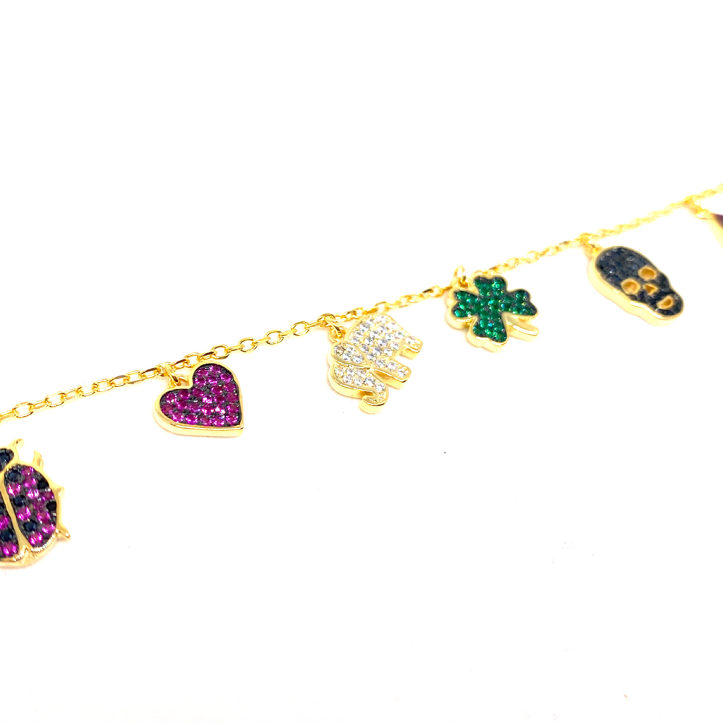 Kadın Gümüş Charm Bileklik Figürlü Şans Bilekliği 925 ayar Gold Altın Rengi