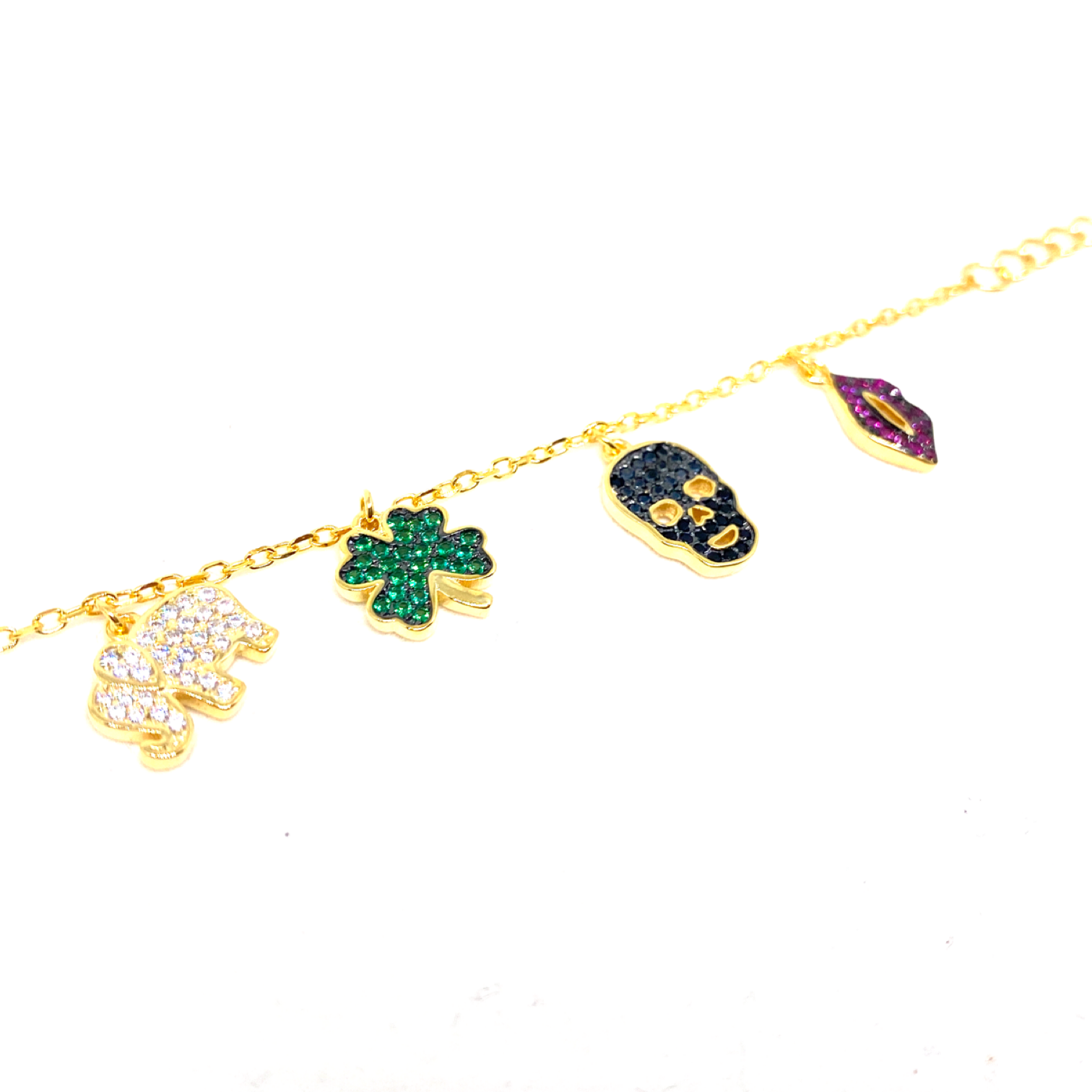 Kadın Gümüş Charm Bileklik Figürlü Şans Bilekliği 925 ayar Gold Altın Rengi