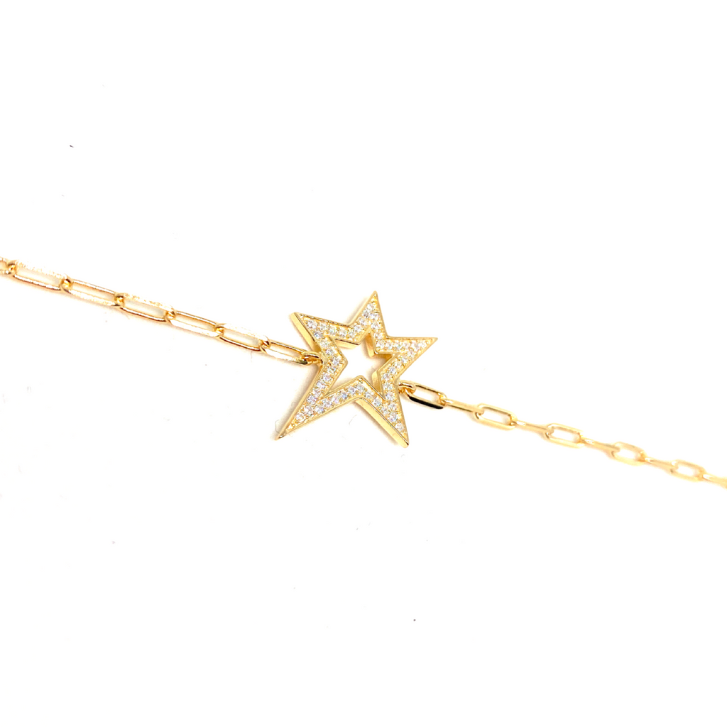 Kadın Gümüş Yıldız Figürlü Bileklik zincir klasik sade 925 ayar gold