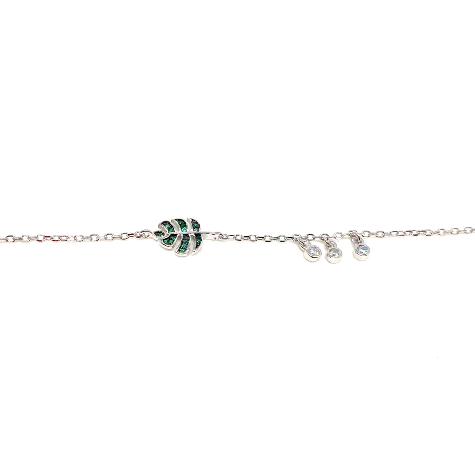 Kadın Gümüş Monstera Yaprak Bileklik imitasyon zümrüt Pırlanta Görünümlü 925 ayar silver