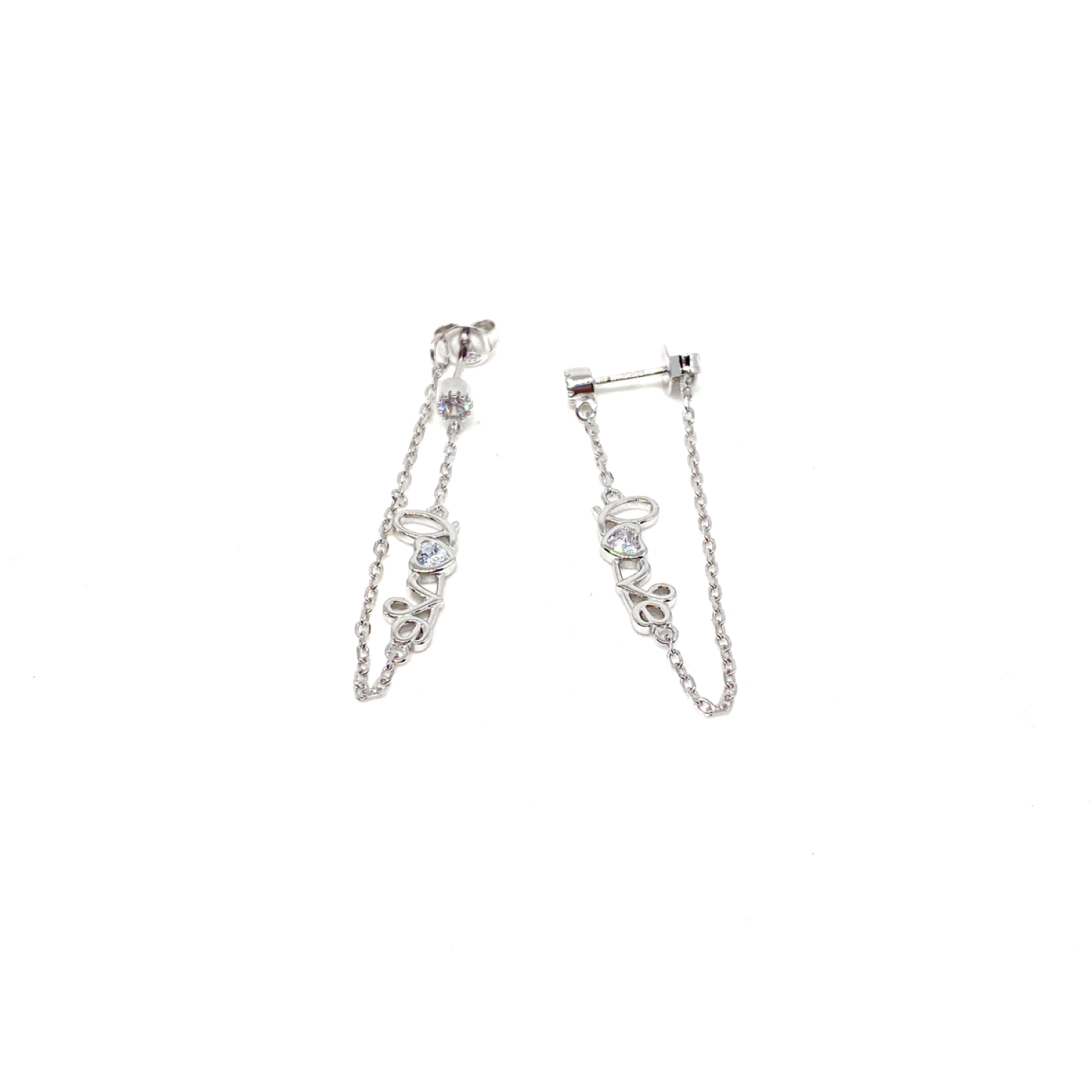 Kadın Gümüş Zincirli Love Küpe Taşlı 925 ayar