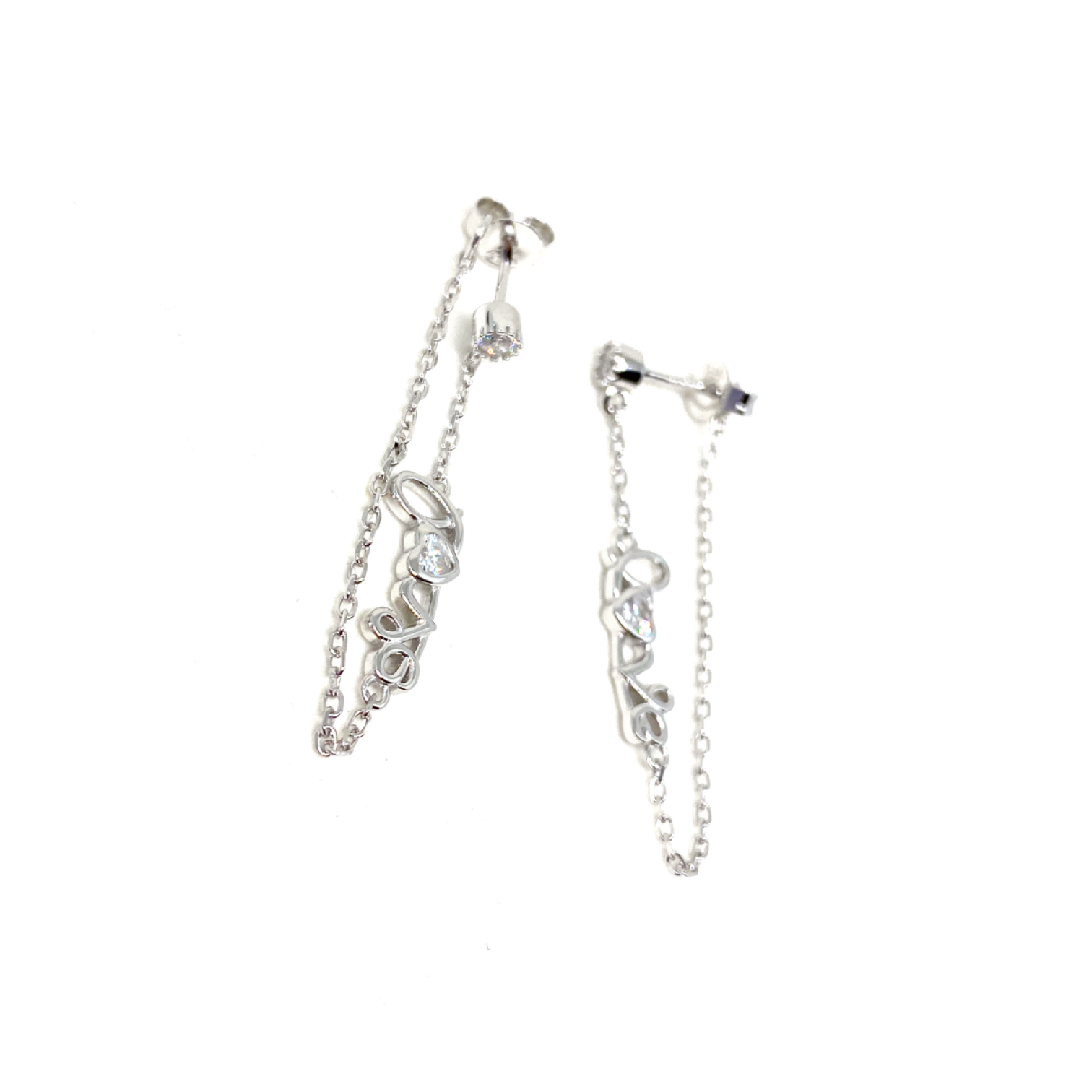 Kadın Gümüş Zincirli Love Küpe Taşlı 925 ayar