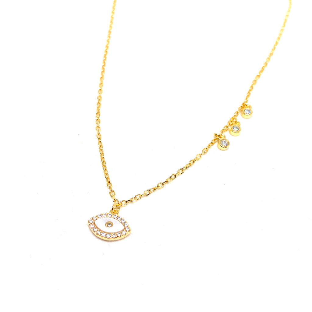 Kadın Gümüş Sedefli Göz Kolye mini nazar Altın Rengi 925 ayar Gold