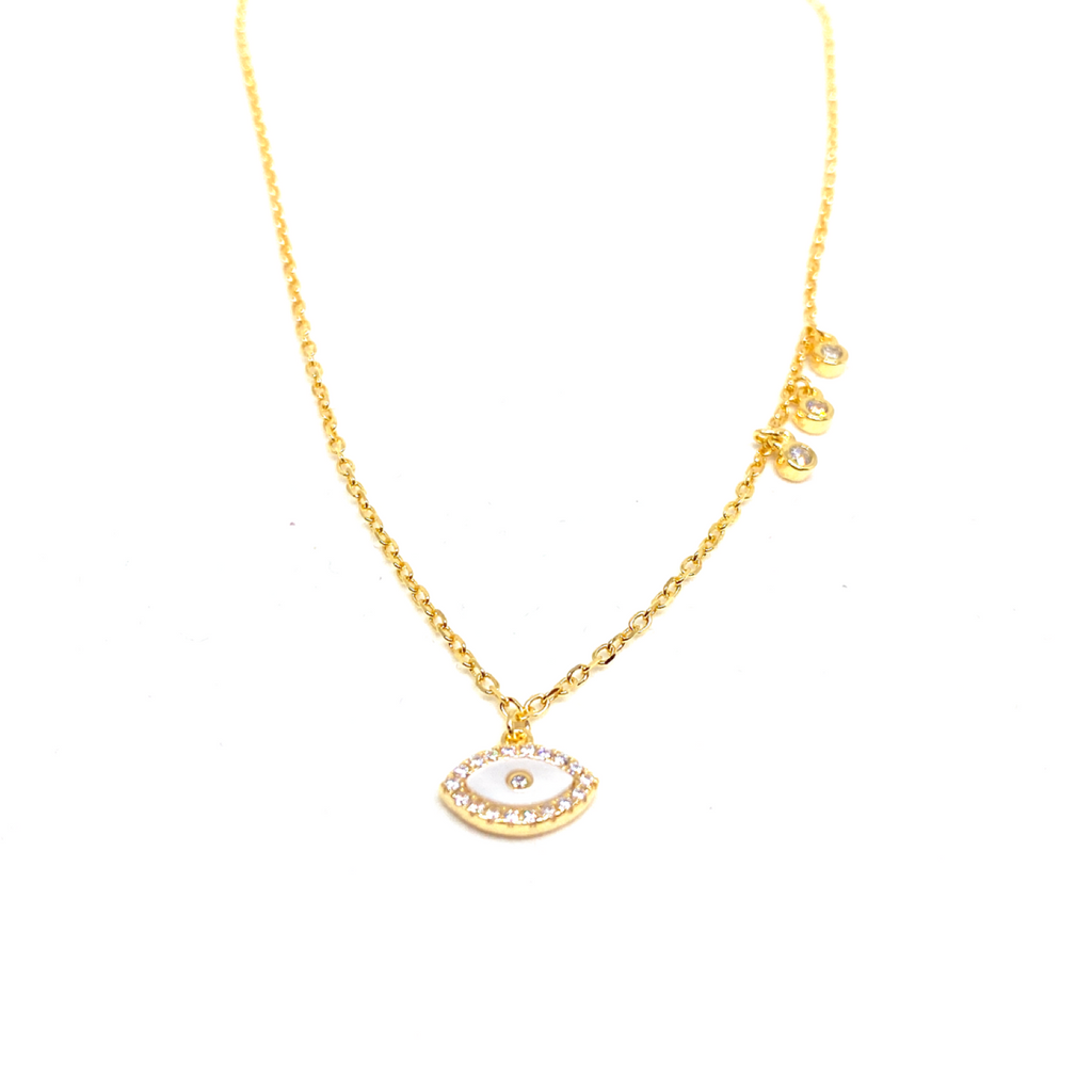 Kadın Gümüş Sedefli Göz Kolye mini nazar Altın Rengi 925 ayar Gold