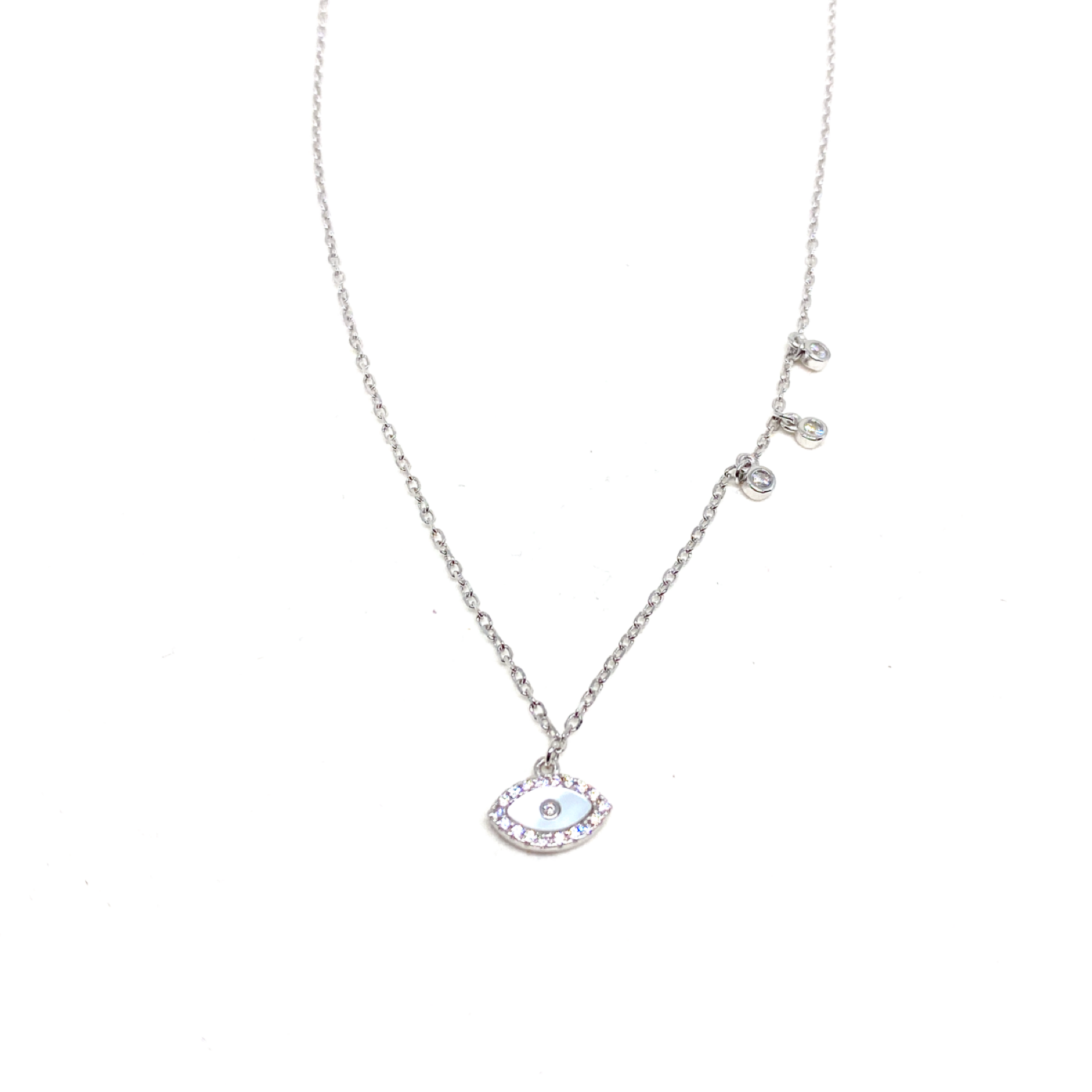 Kadın Gümüş Sedefli Göz Kolye mini nazar 925 ayar Rengi Silver