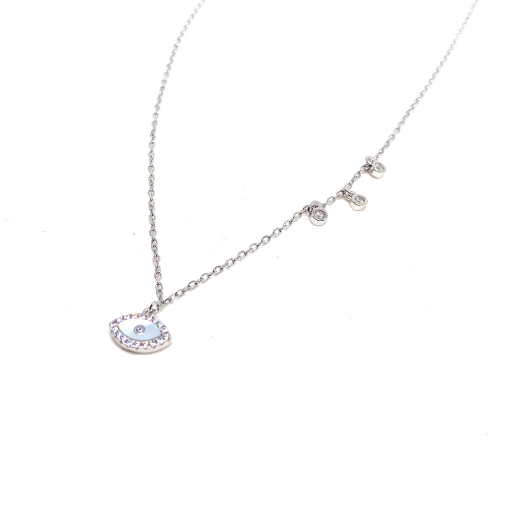 Kadın Gümüş Sedefli Göz Kolye mini nazar 925 ayar silver