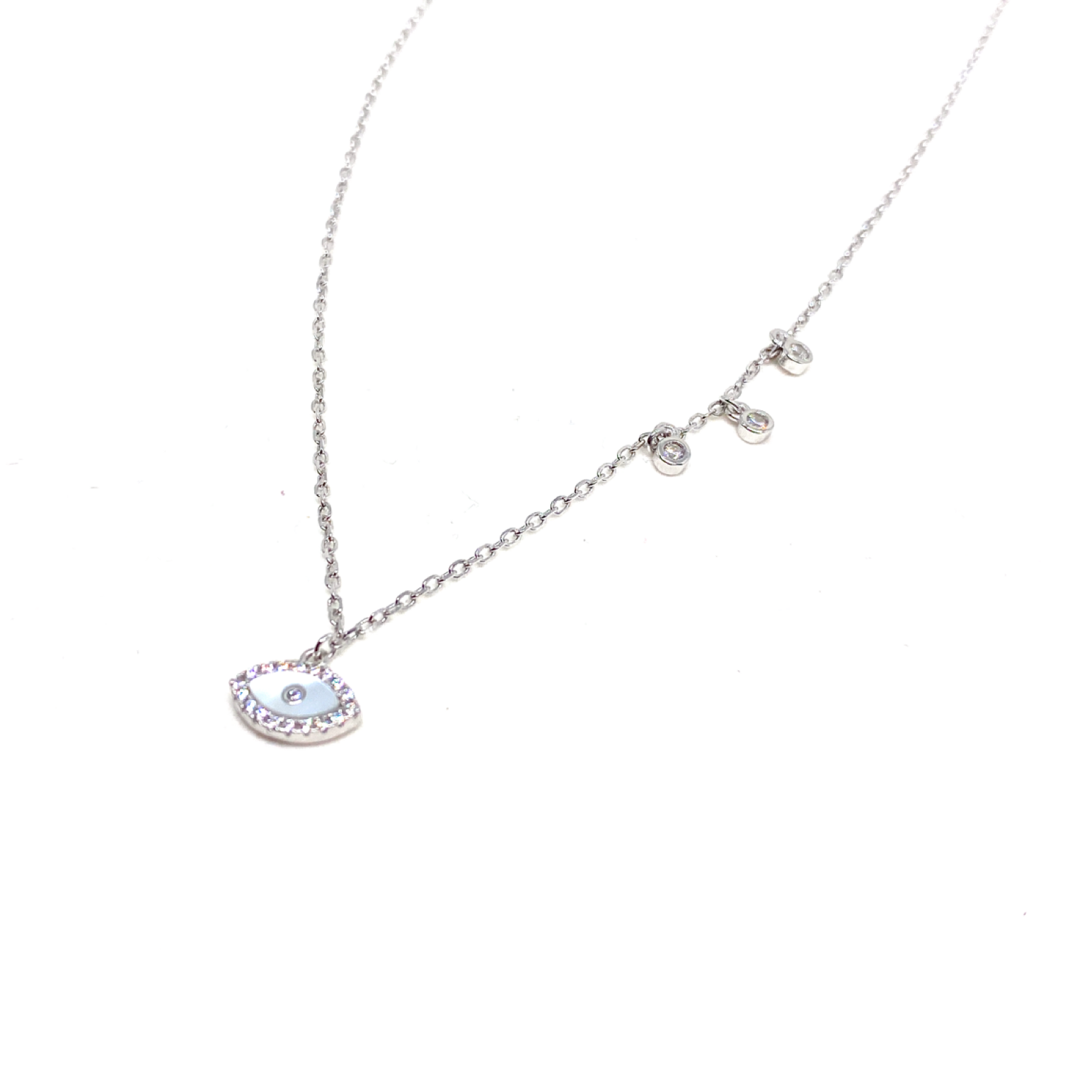 Kadın Gümüş Sedefli Göz Kolye mini nazar 925 ayar silver