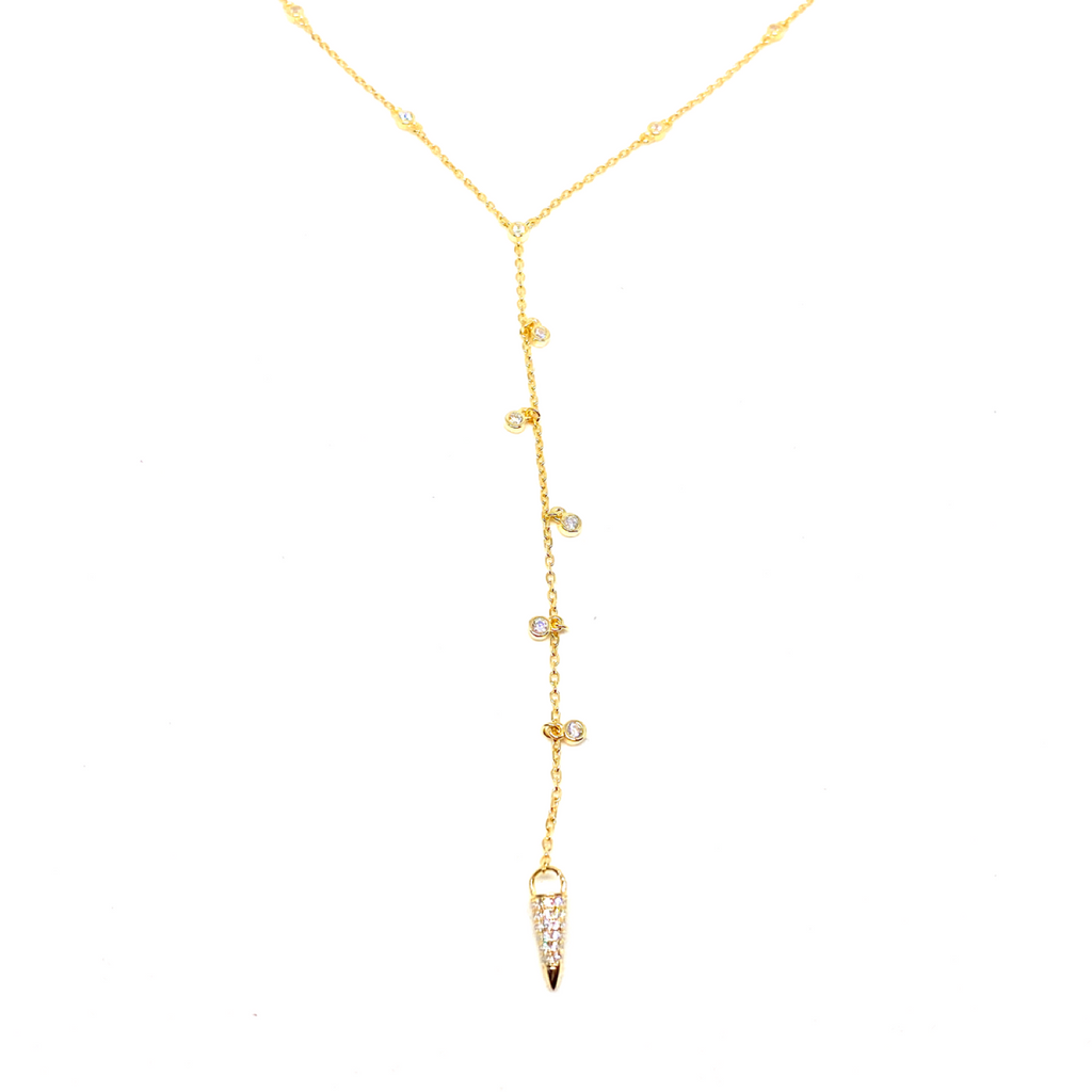 Kadın Gümüş Derin Y Kolye imitasyon Pırlanta Görünümlü 925 ayar Altın Rengi Gold renk