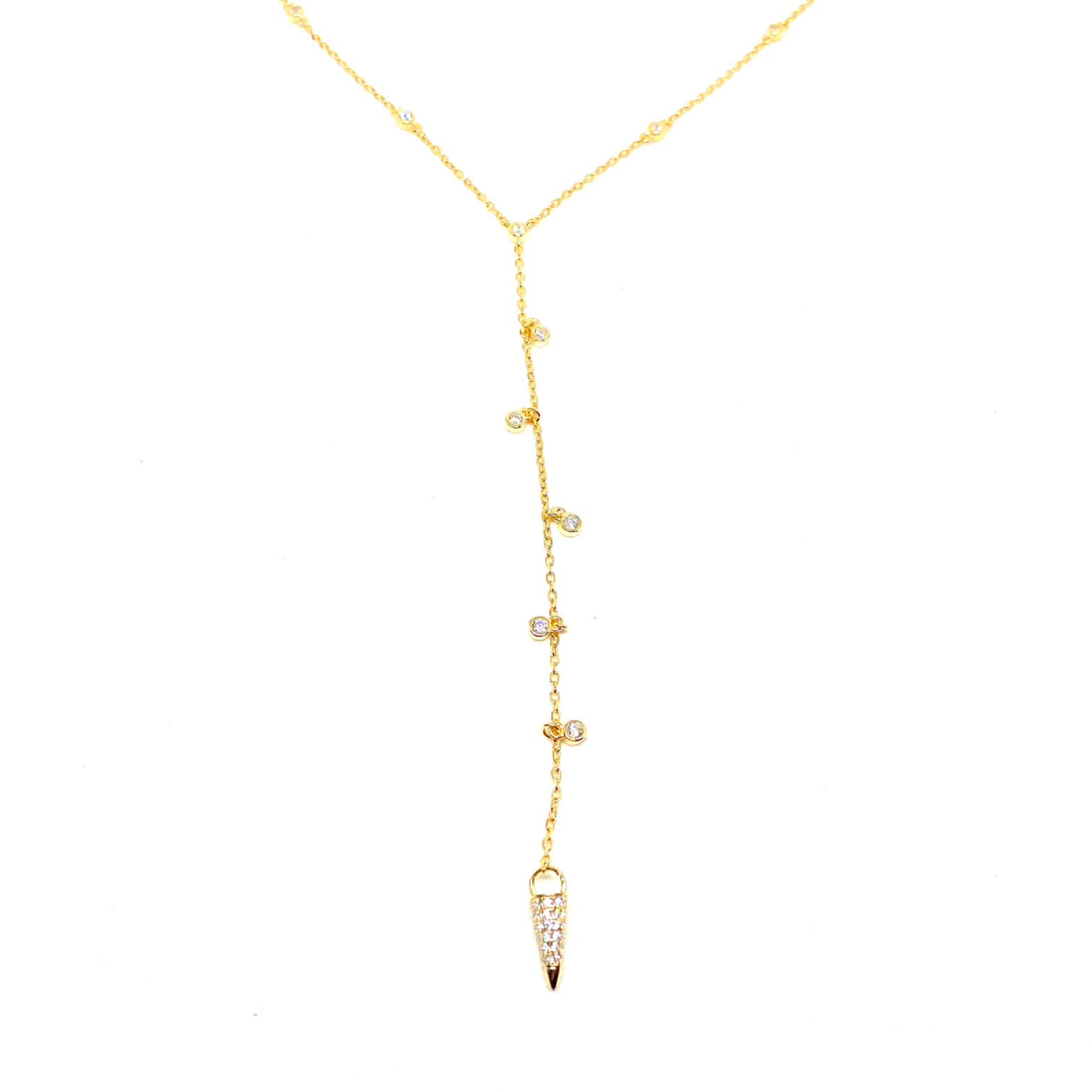 Kadın Gümüş Derin Y Kolye imitasyon Pırlanta Görünümlü 925 ayar Altın Rengi Gold renk