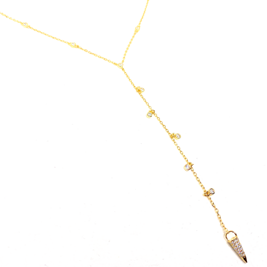 Kadın Gümüş Derin Y Kolye imitasyon Pırlanta Görünümlü 925 ayar Altın Rengi Gold renk