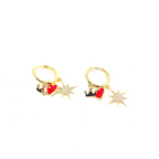 Kadın Gümüş Taç Kalp Yıldız Figürlü Küpe charm crown tiara Sallantılı Kırmızı 925 ayar gold renk