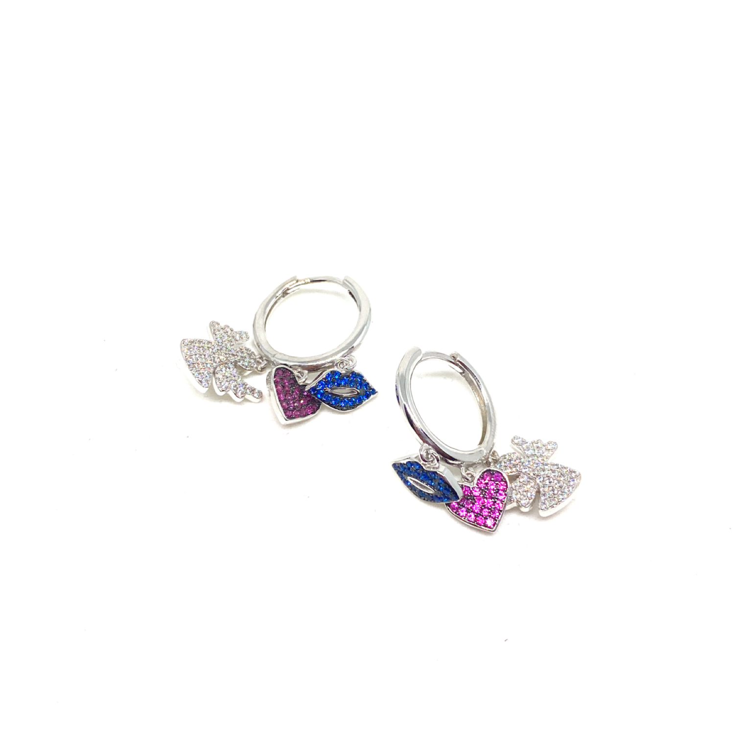 Kadın Gümüş Dudak Kalp Melek Figürlü Küpe 925 ayar silver renk