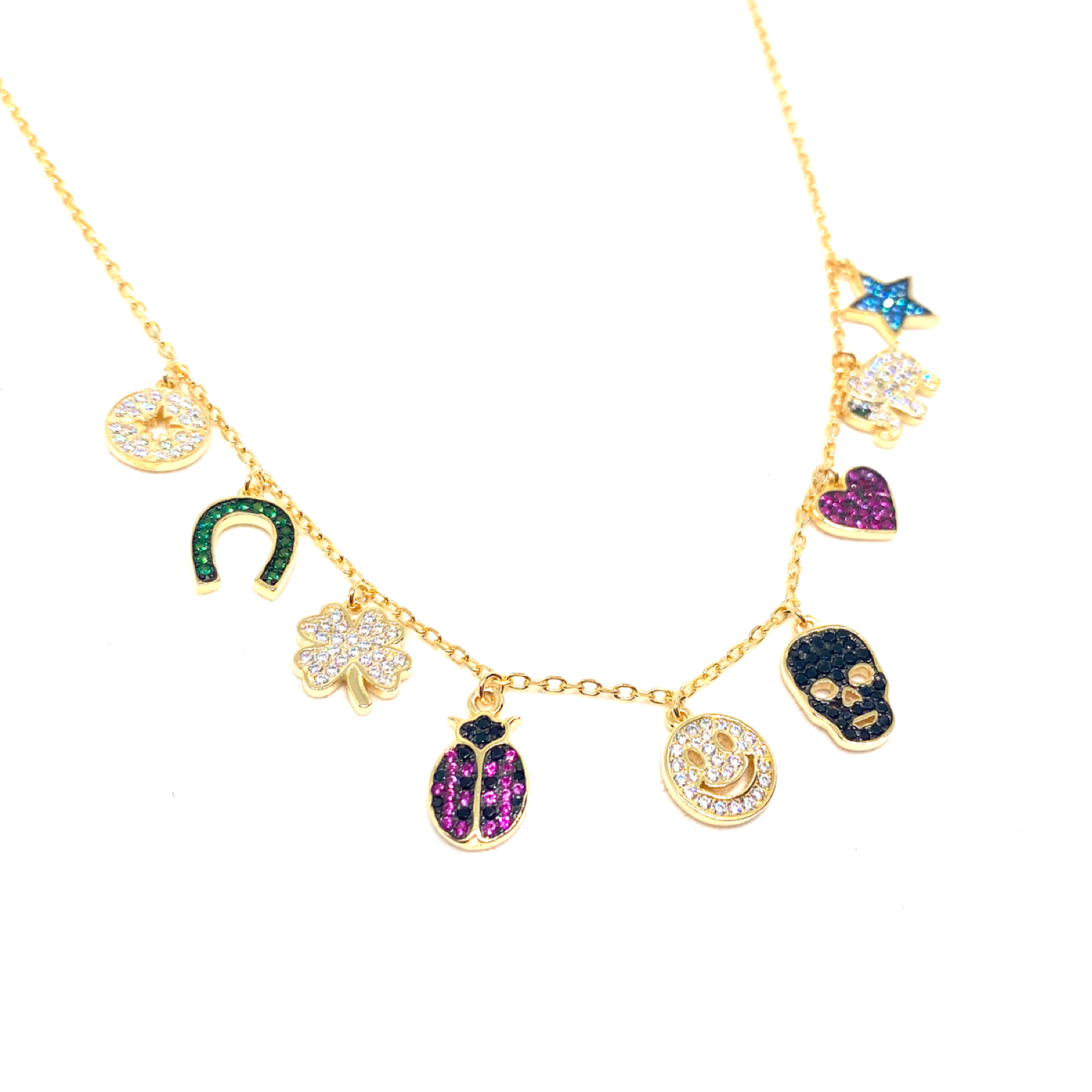 Kadın Gümüş Charm Kolye Figürlü Şans Kolyesi 925 ayar Gold Altın Rengi