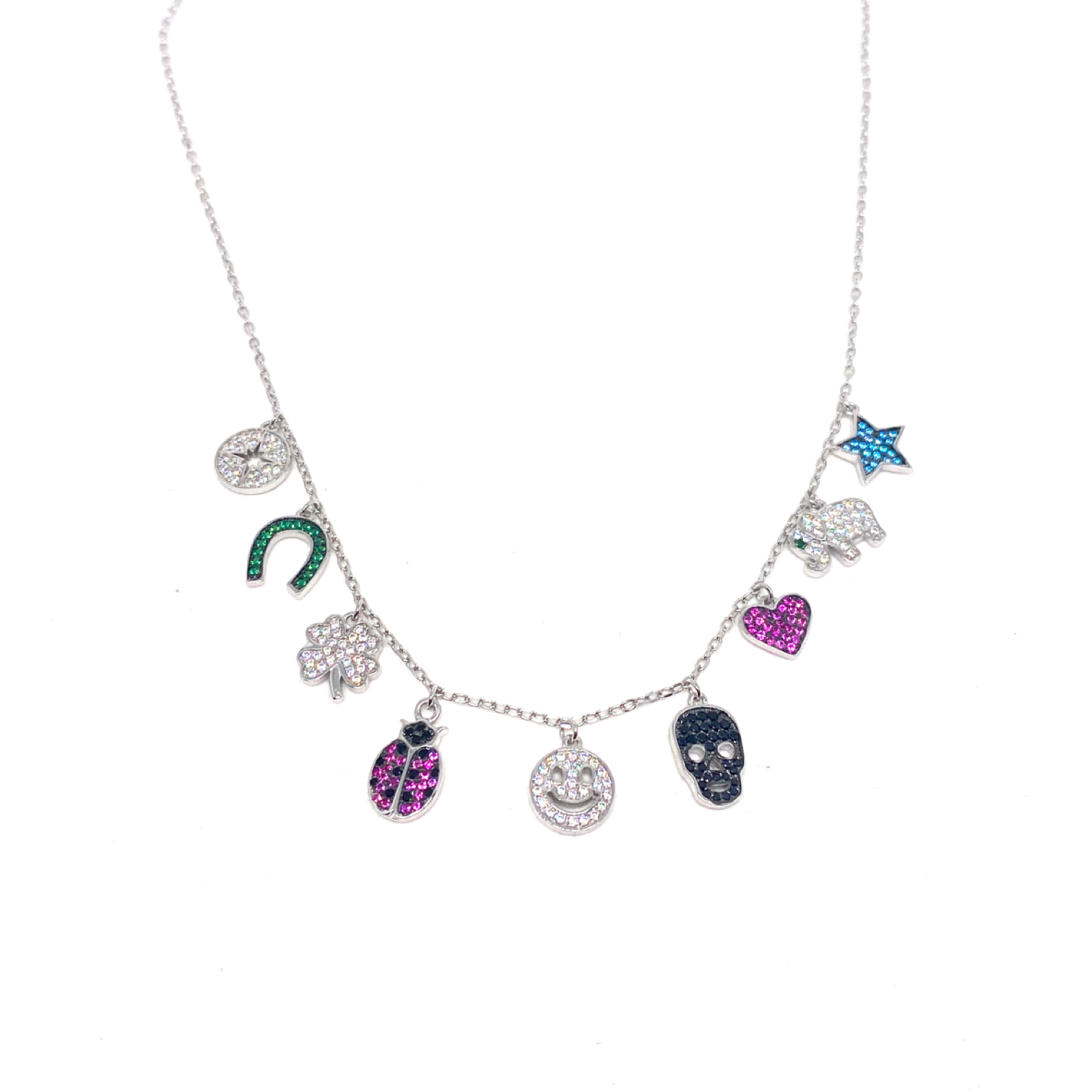 Kadın Gümüş Charm Kolye Figürlü Şans Kolyesi 925 ayar Silver Renk