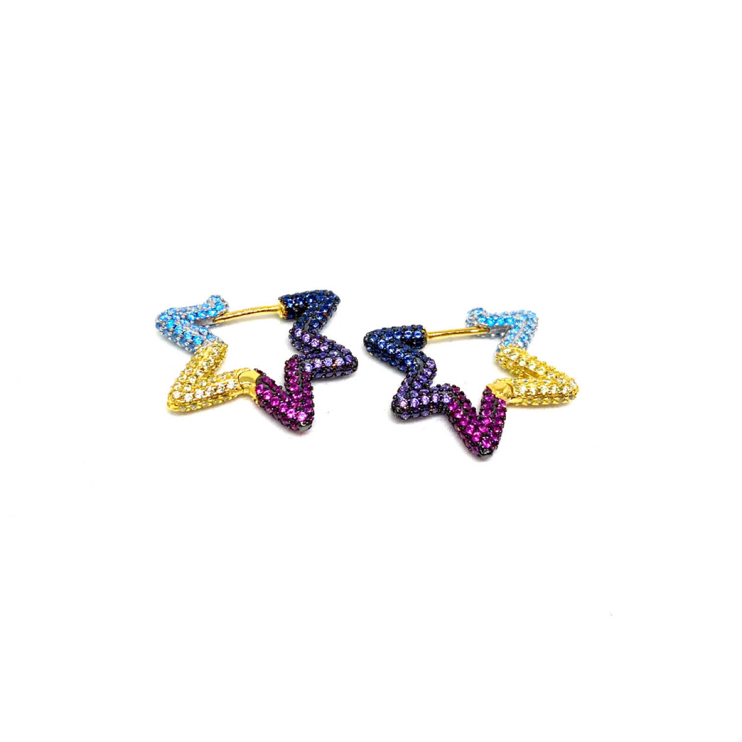 Kadın Gümüş Gökkuşağı Yıldız Küpe Orta Boy Colormix Multicolor 925 ayar