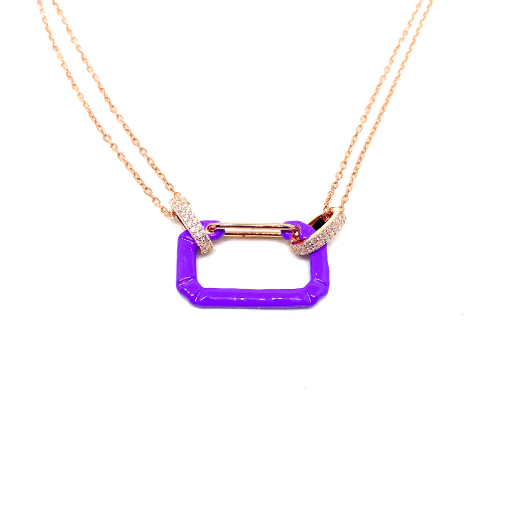 Kadın Gümüş Neon Pin Kolye 925 ayar mineli saks mavisi mor