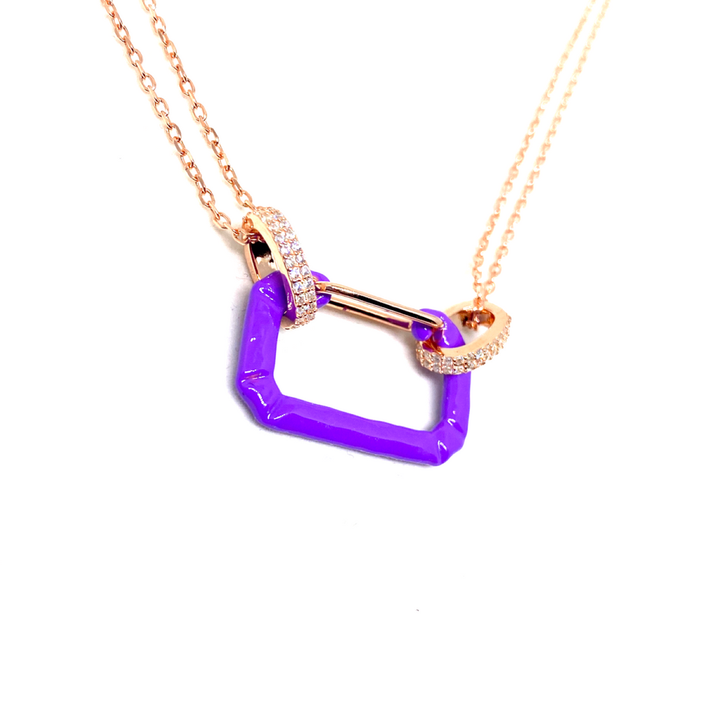 Kadın Gümüş Neon Pin Kolye 925 ayar mineli saks mavisi mor