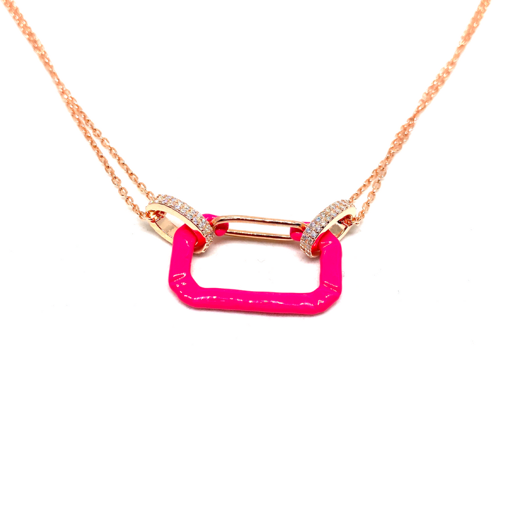 Kadın Gümüş Neon Pin Kolye 925 ayar mineli pembe