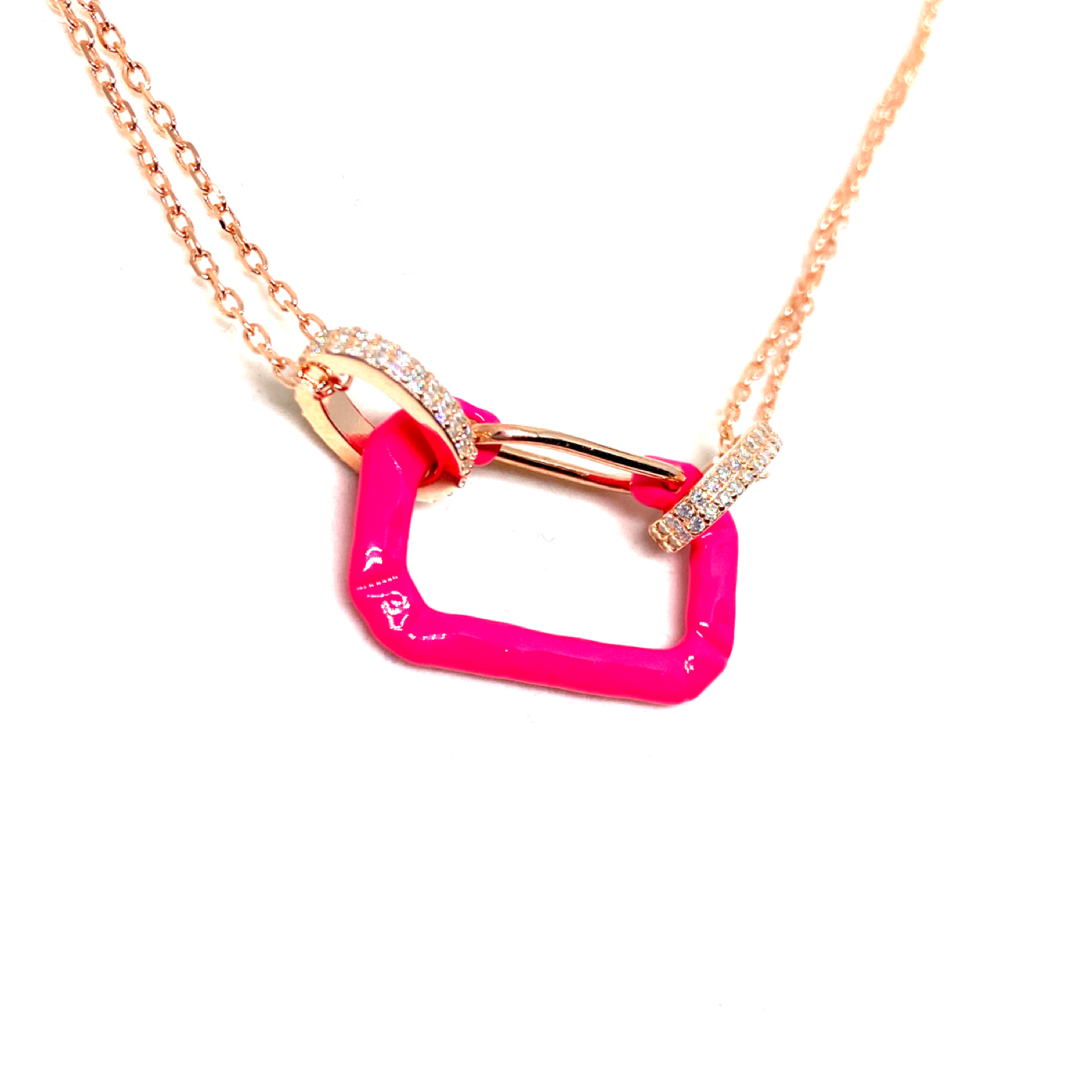 Kadın Gümüş Neon Pin Kolye 925 ayar mineli pembe