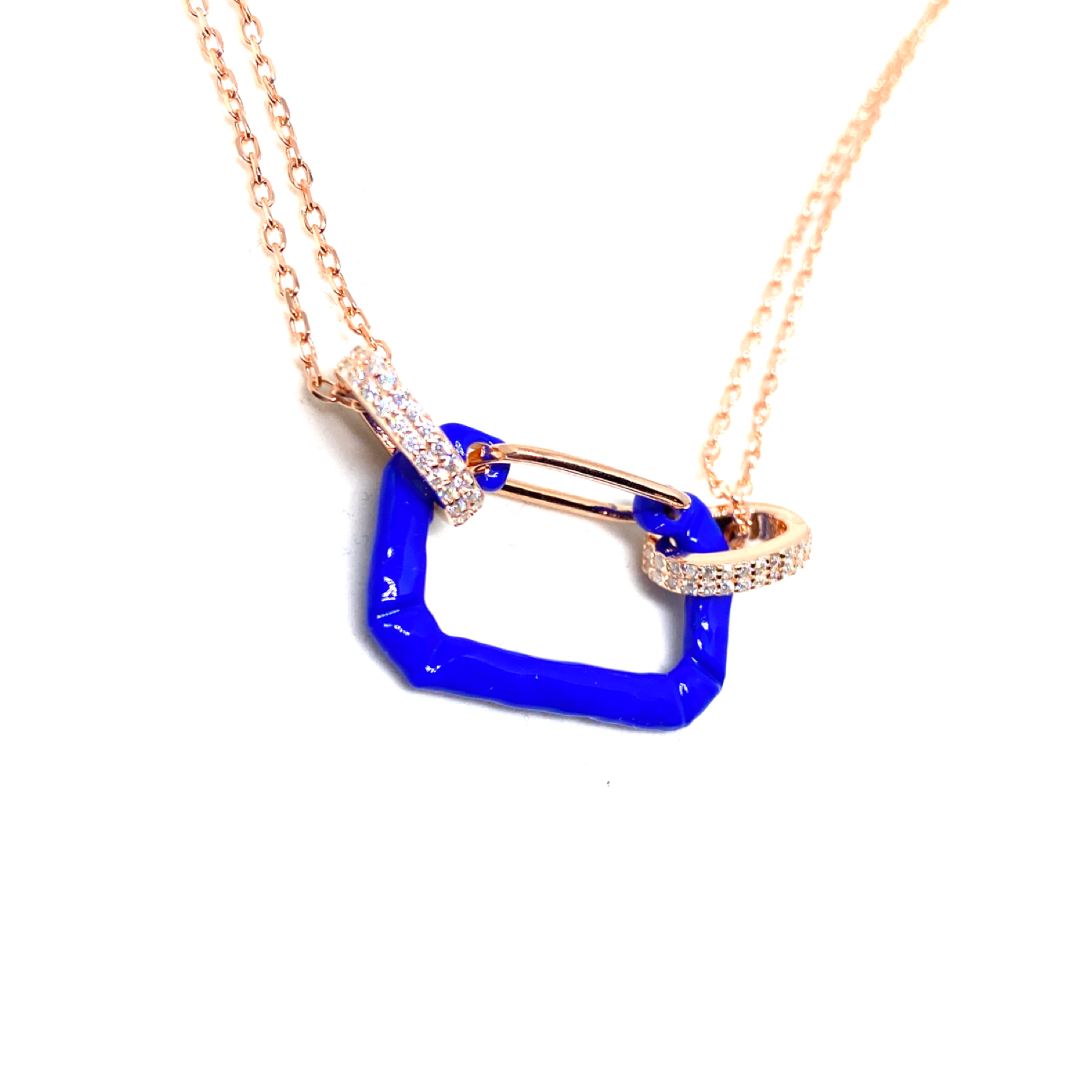 Kadın Gümüş Neon Pin Kolye 925 ayar mineli saks mavisi