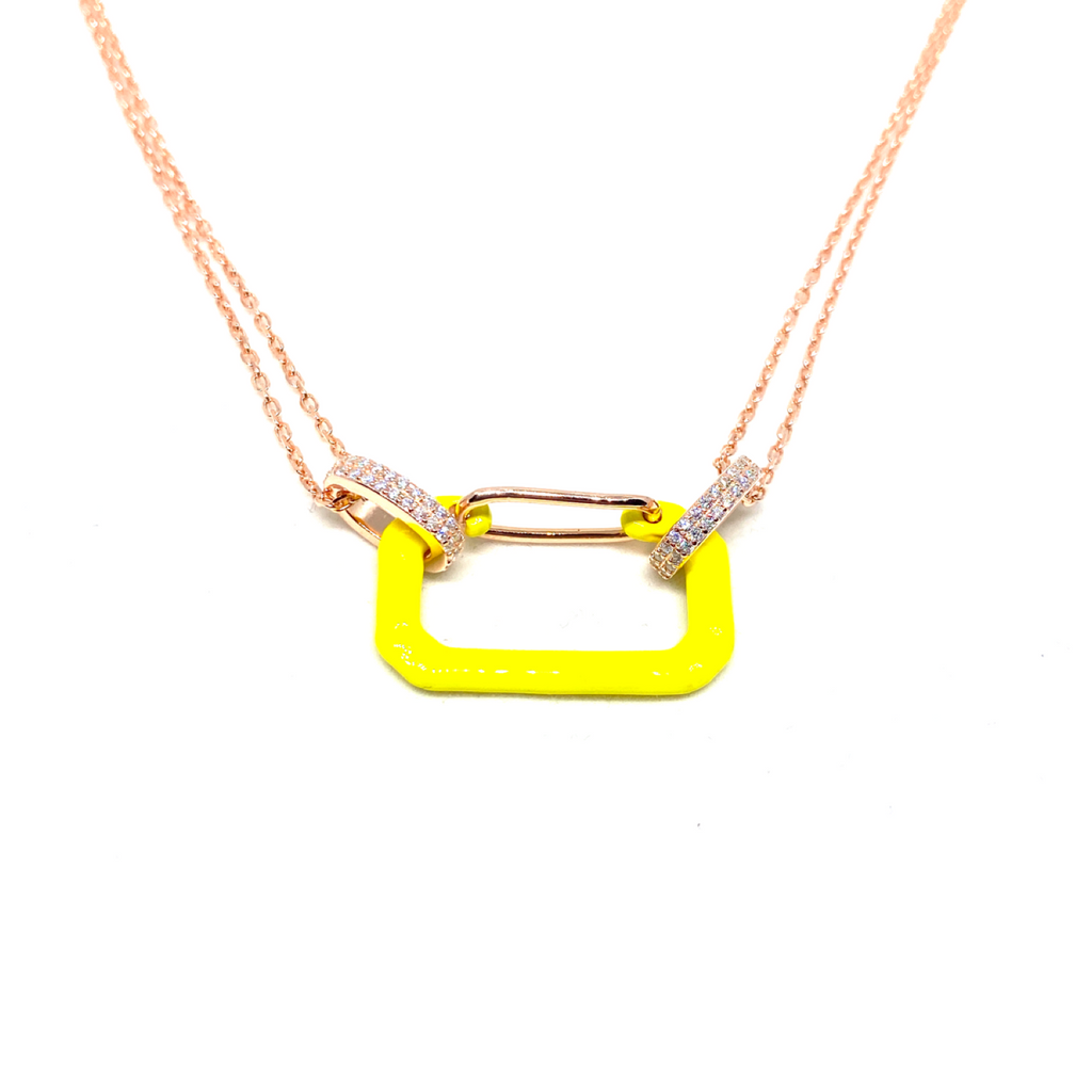 Kadın Gümüş Neon Pin Kolye 925 ayar mineli sarı